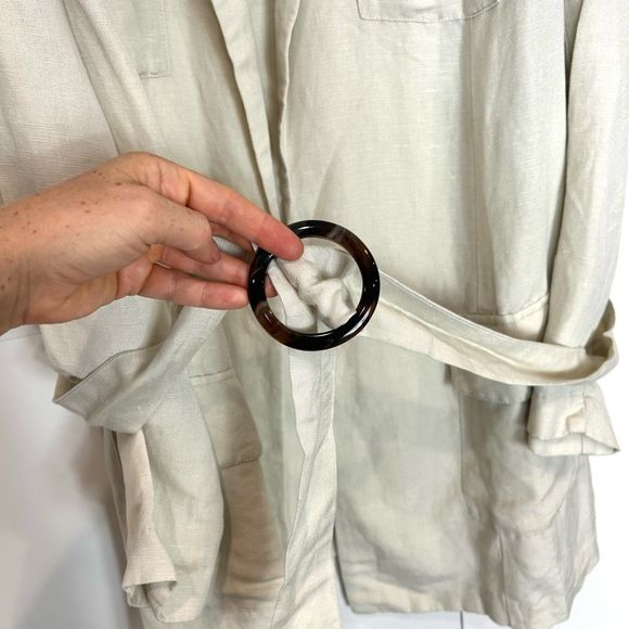 Lane Bryant Womens Belted Linen Jacket Sz 16 Utility Unstructured Beige Relaxed - Picture 16 of 16